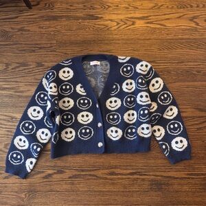 Smiley Knit Button-Front Cardigan - Navy & Cream